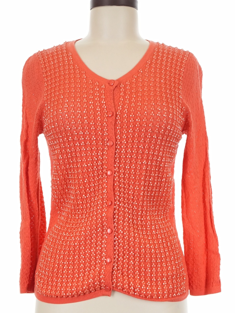 Yoana Baraschi Anthropologie Orange Beaded Button-Front Women's Sweater Size M